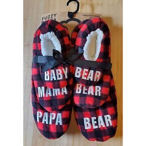 Papa, mama & baby bear family slippers 3 piece gift set‎ Fuzzy Babba red/Black
